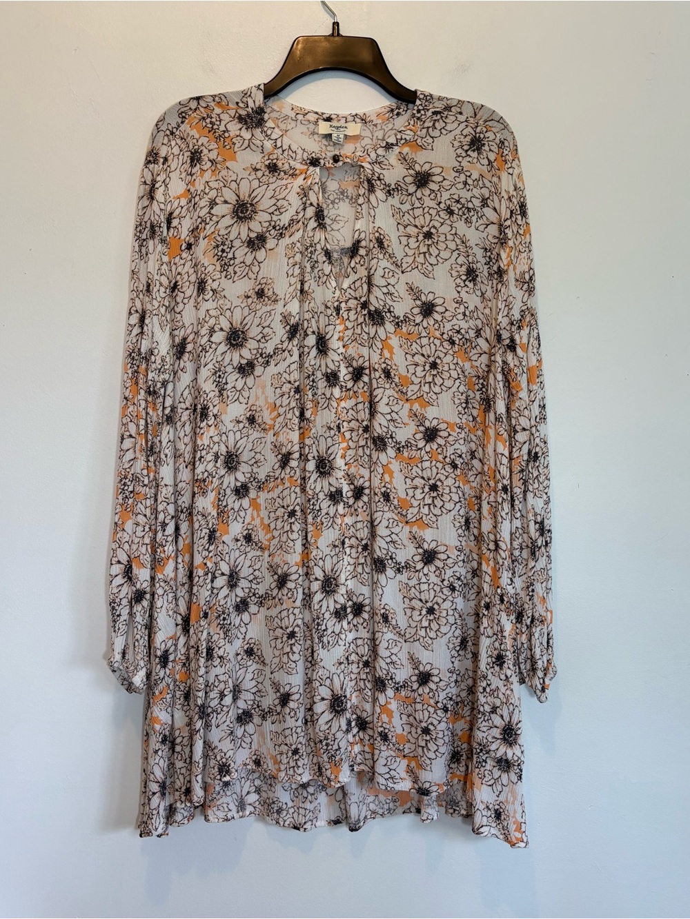 Hayden LA Long Sleeve Mini Swing Dress Medium Cutout Neck Cream Orange